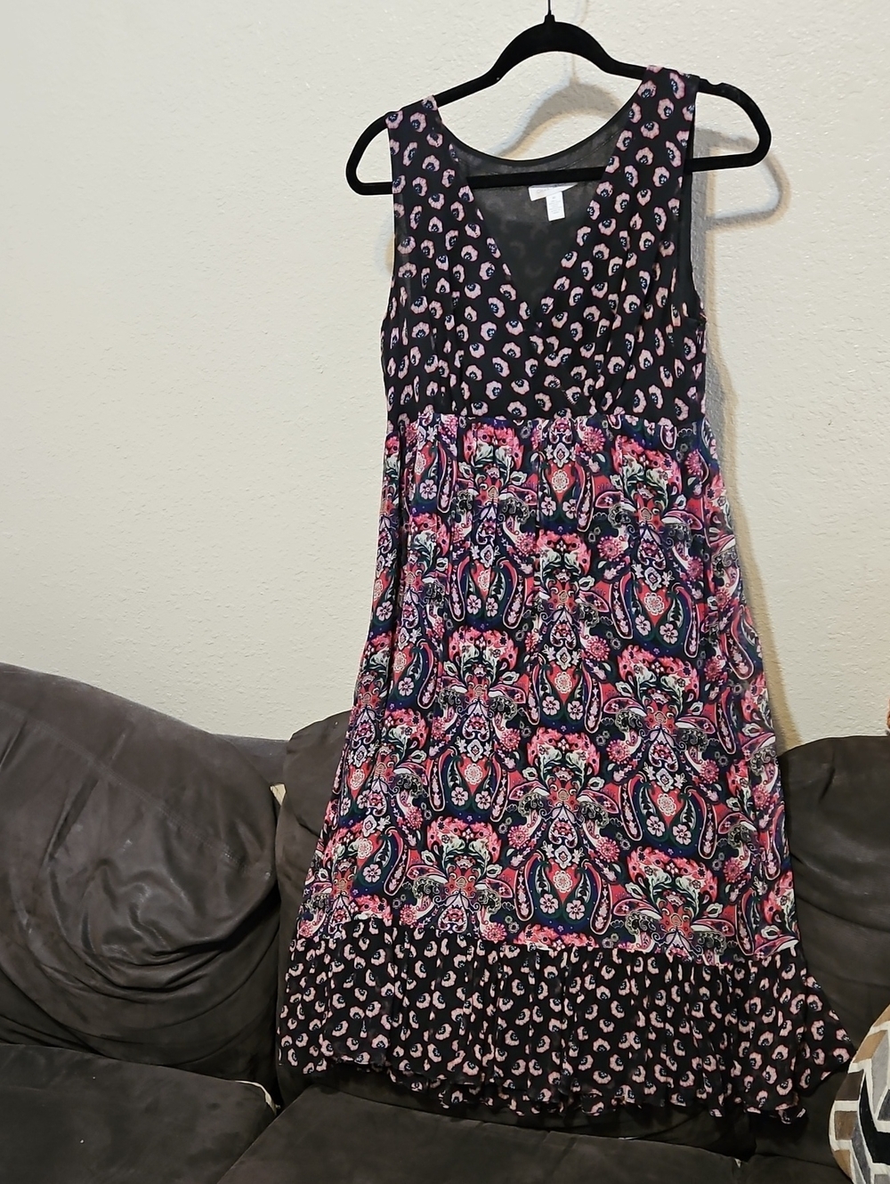 100% Silk Charter Club Navy and Pink Paisley Mix Midi Dress